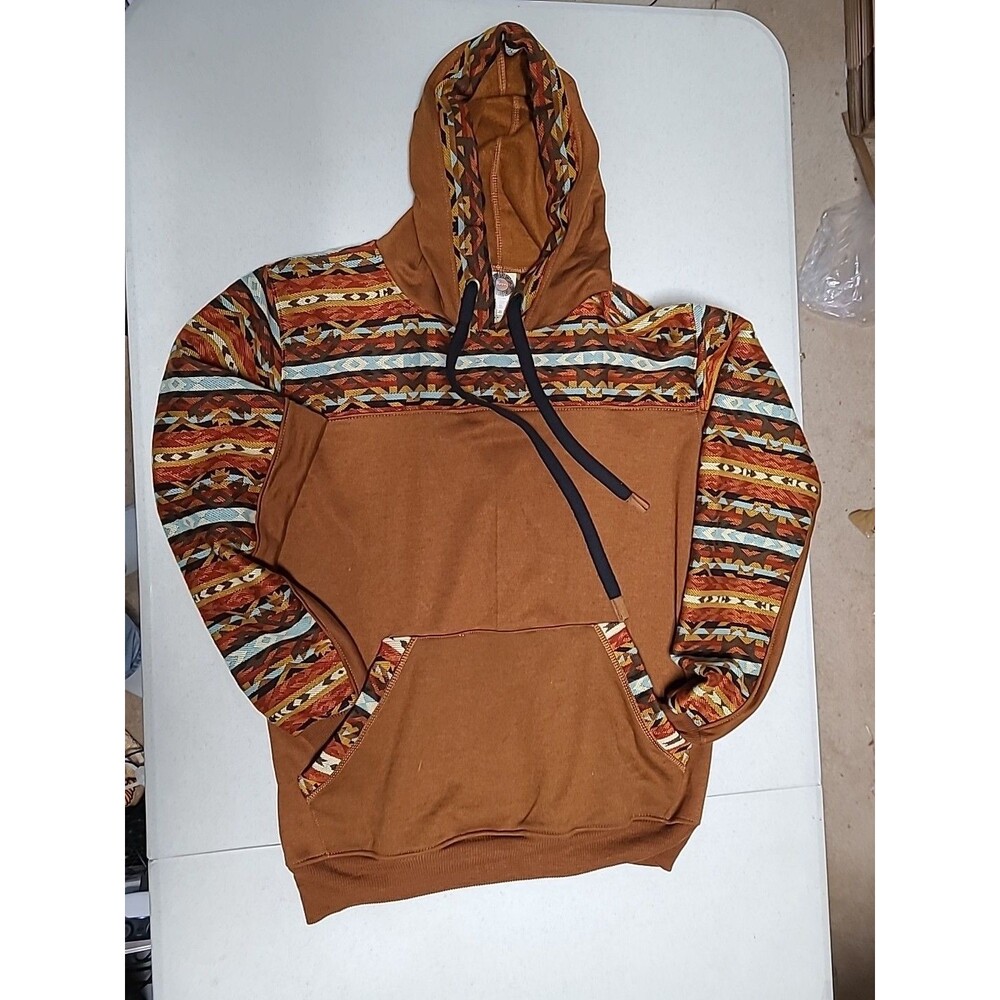 Tribal Southwest Designs Hooded Sweatshirt By Rupay Aztec Brown M (AA58)